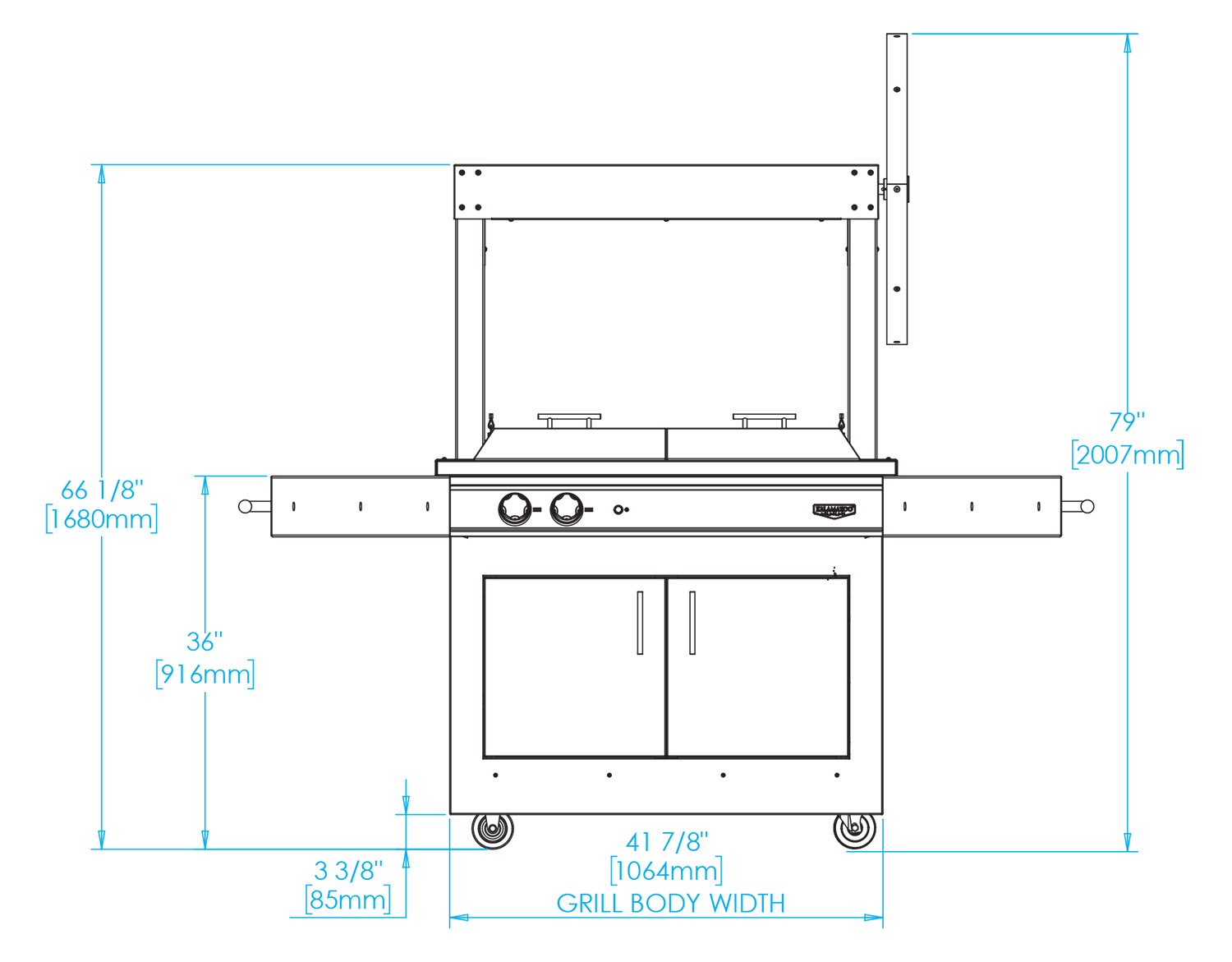 K750GT Freestanding Gaucho Grill Dimensions Image