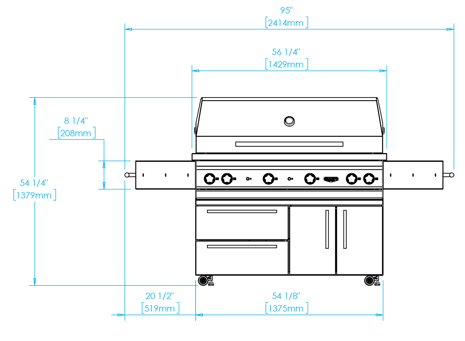 K54DT Freestanding Gas Grill Dimensions Image